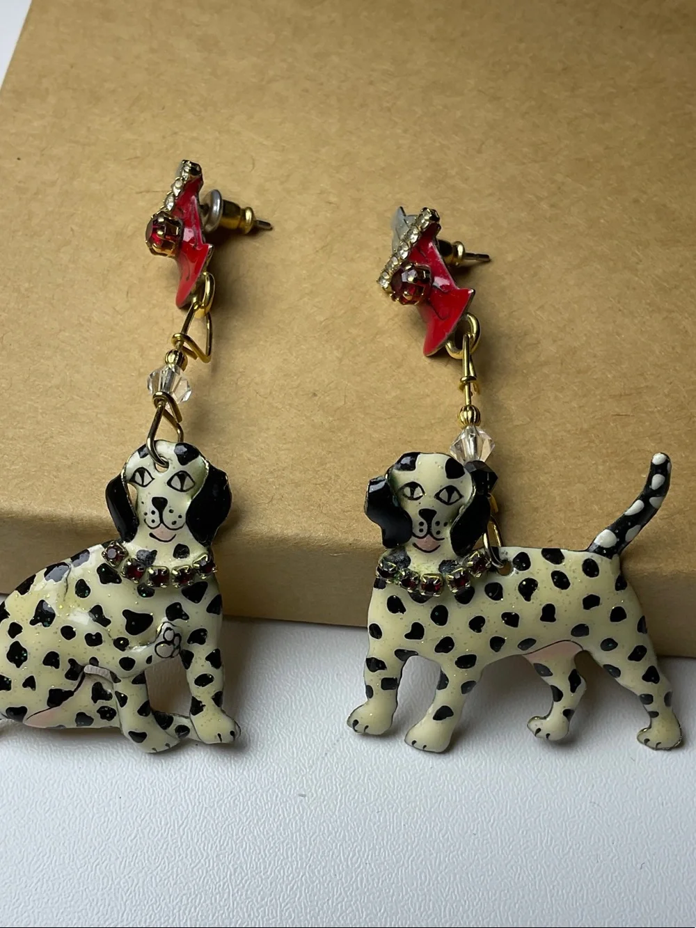 Vintage Dalmatian Dog Drop Earrings - rare - Lunch at the Ritz
